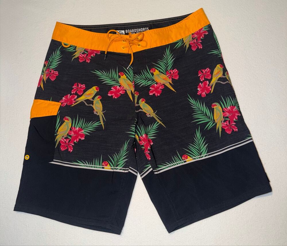 Reef men’s board shorts tropical parrot and hibiscus flower print